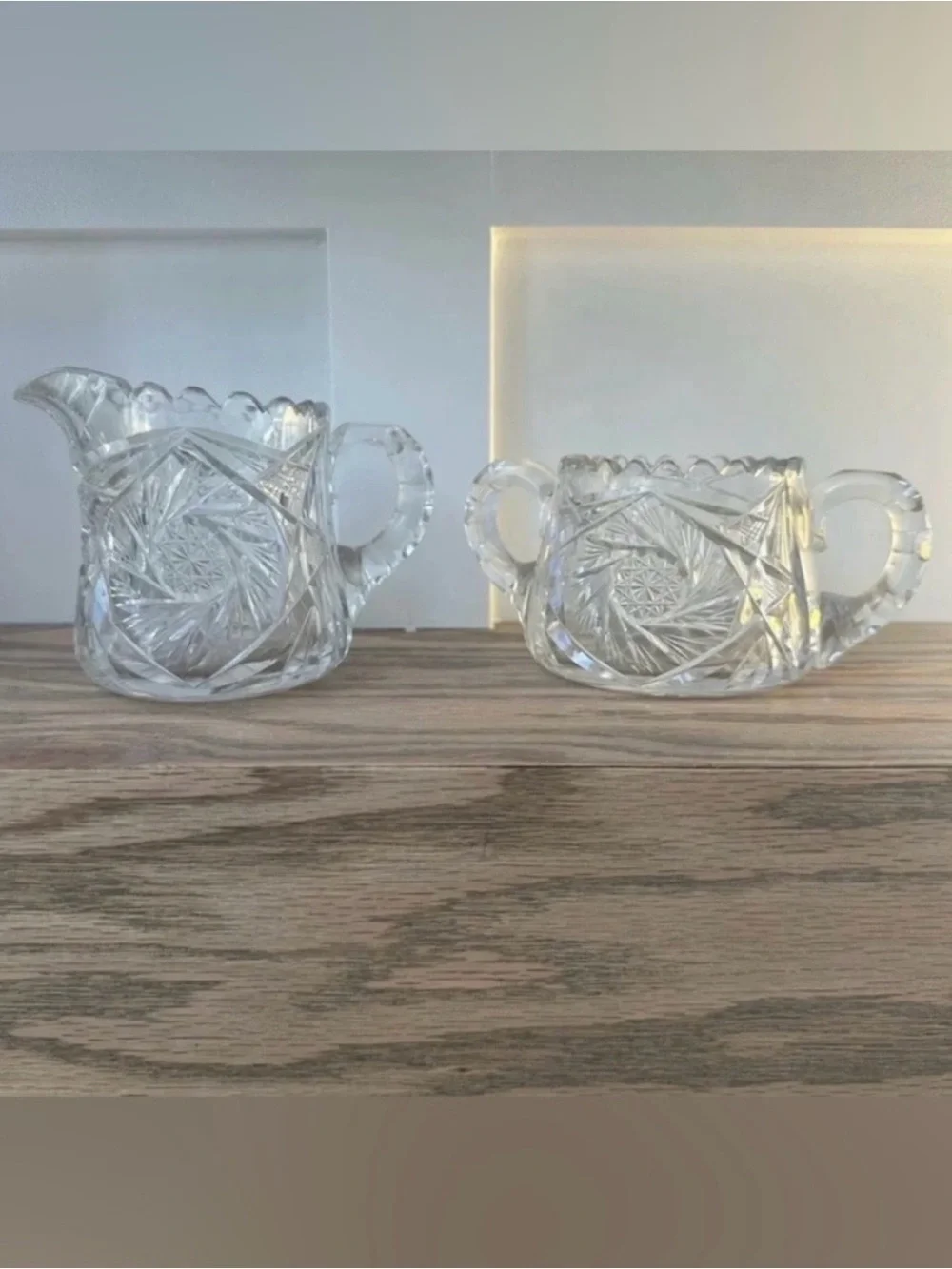 Vintage Traditional Heavy Cut Crystal Cream Sugar Set elegant dining